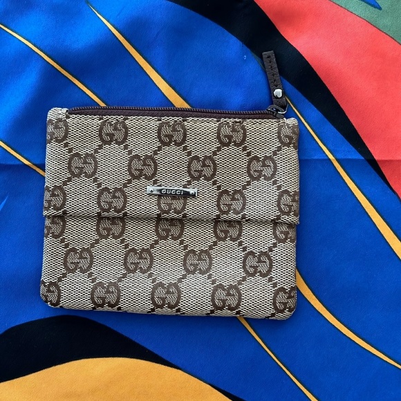 Authentic Preloved GUCCI GG Canvas Coin Case Leather Brown Beige - Picture 1 of 12